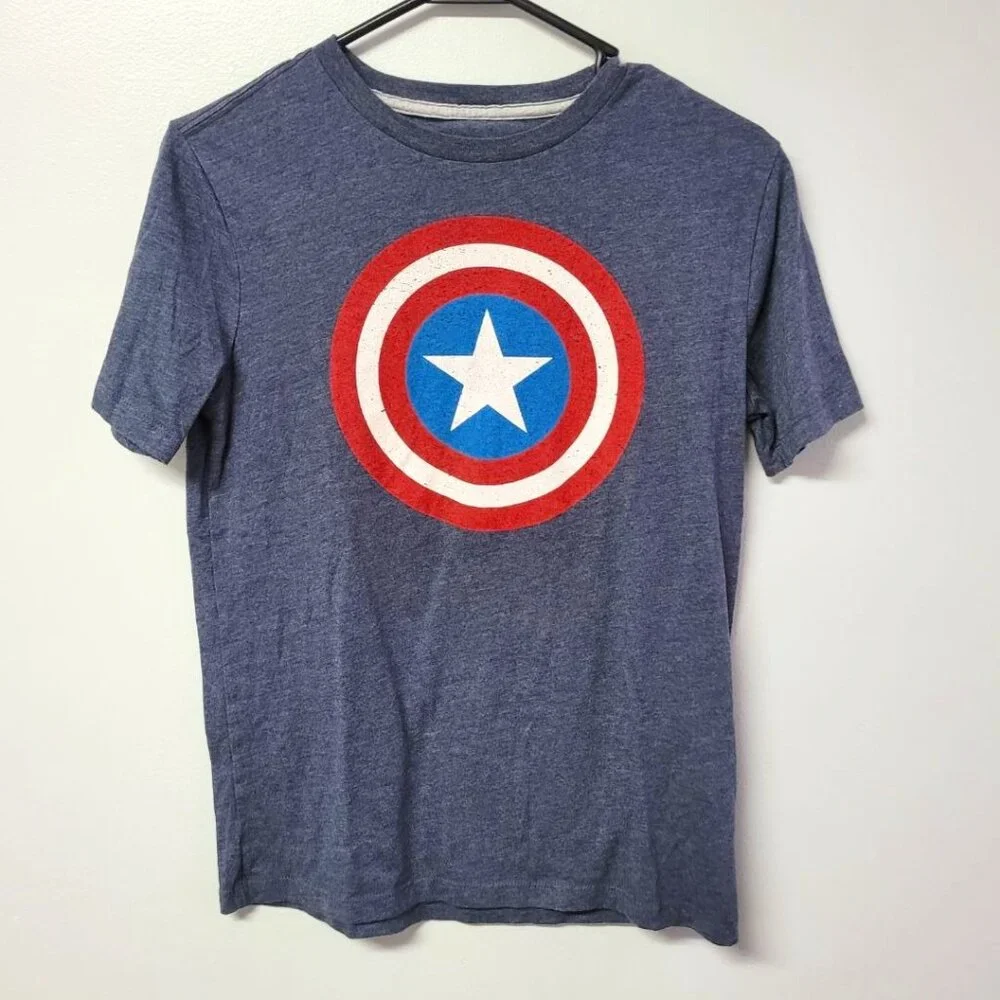 Old Navy Captain America Shield Tee Shirt Boys XL‎ 14 16 Blue Gray School Hero